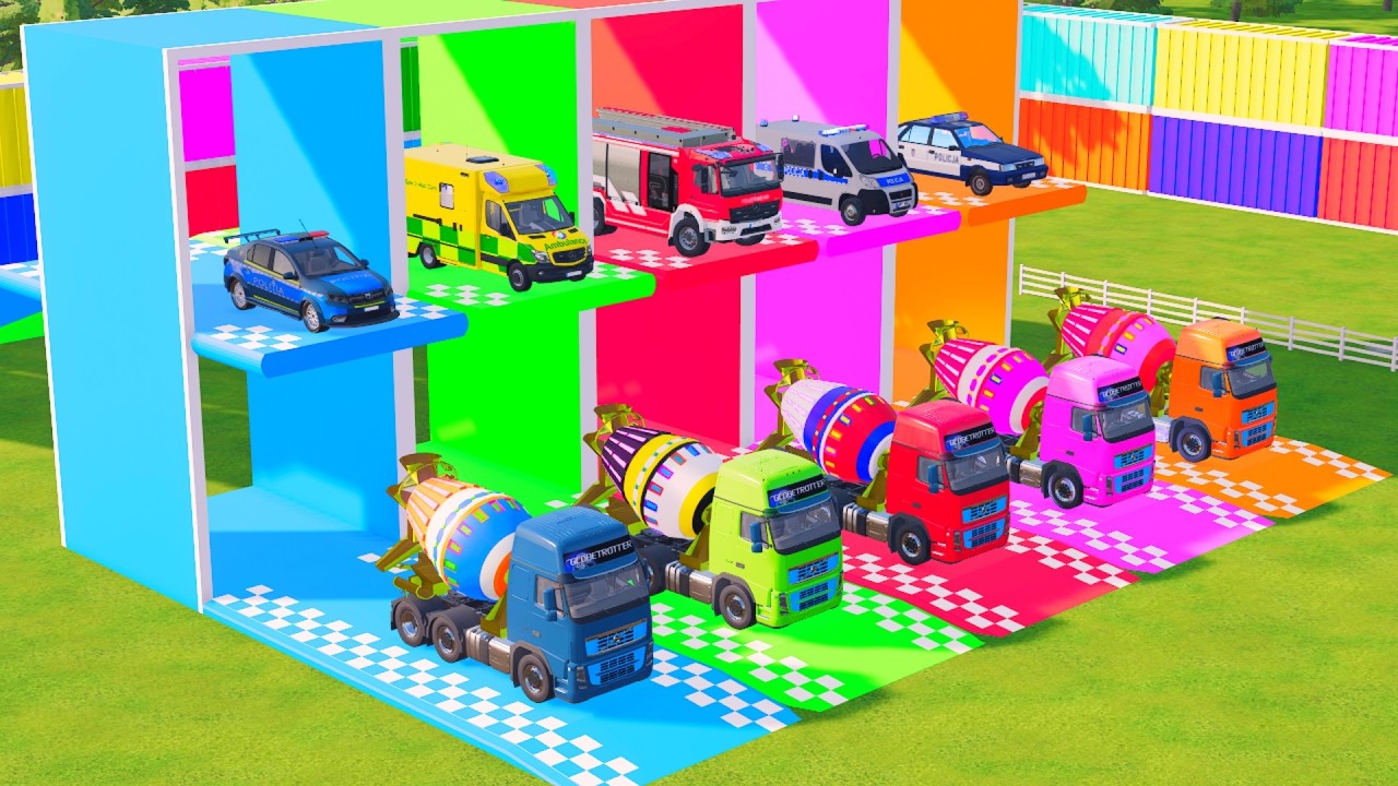 TRANSPORTING POLICE CARS, AMBULANCE, FIRE TRUCK, COLORFUL CARS WITH JEEP#139 - FARMING SIMULATOR 22!