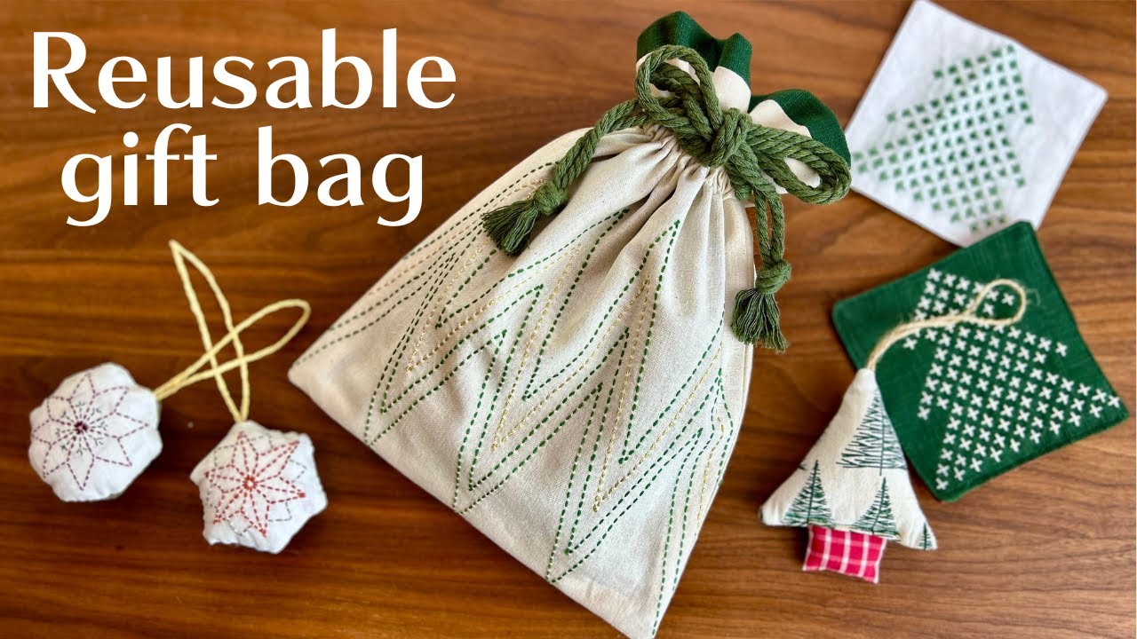 Hand Stitched Reusable Gift Bag - Perfect for Christmas