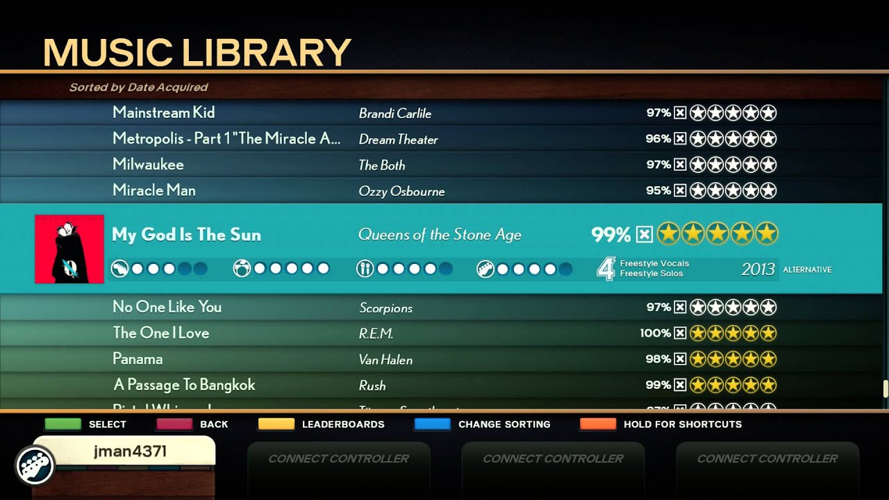 Rock Band 4 Setlist Scroll