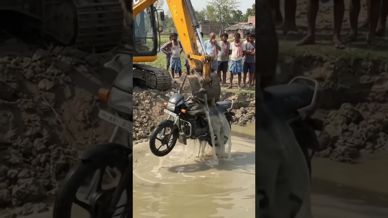 🚜🏍️🌊 JCB ने बाइक को नदी से बाहर निकाला! 😱🔥 | Bike Rescue Mission 🚜💪 #Shorts