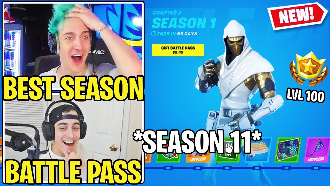 Streamers React to *NEW* Fortnite SEASON 11 (Chapter 2 - Season 1) BATTLE PASS!! (MAX TIER 100)