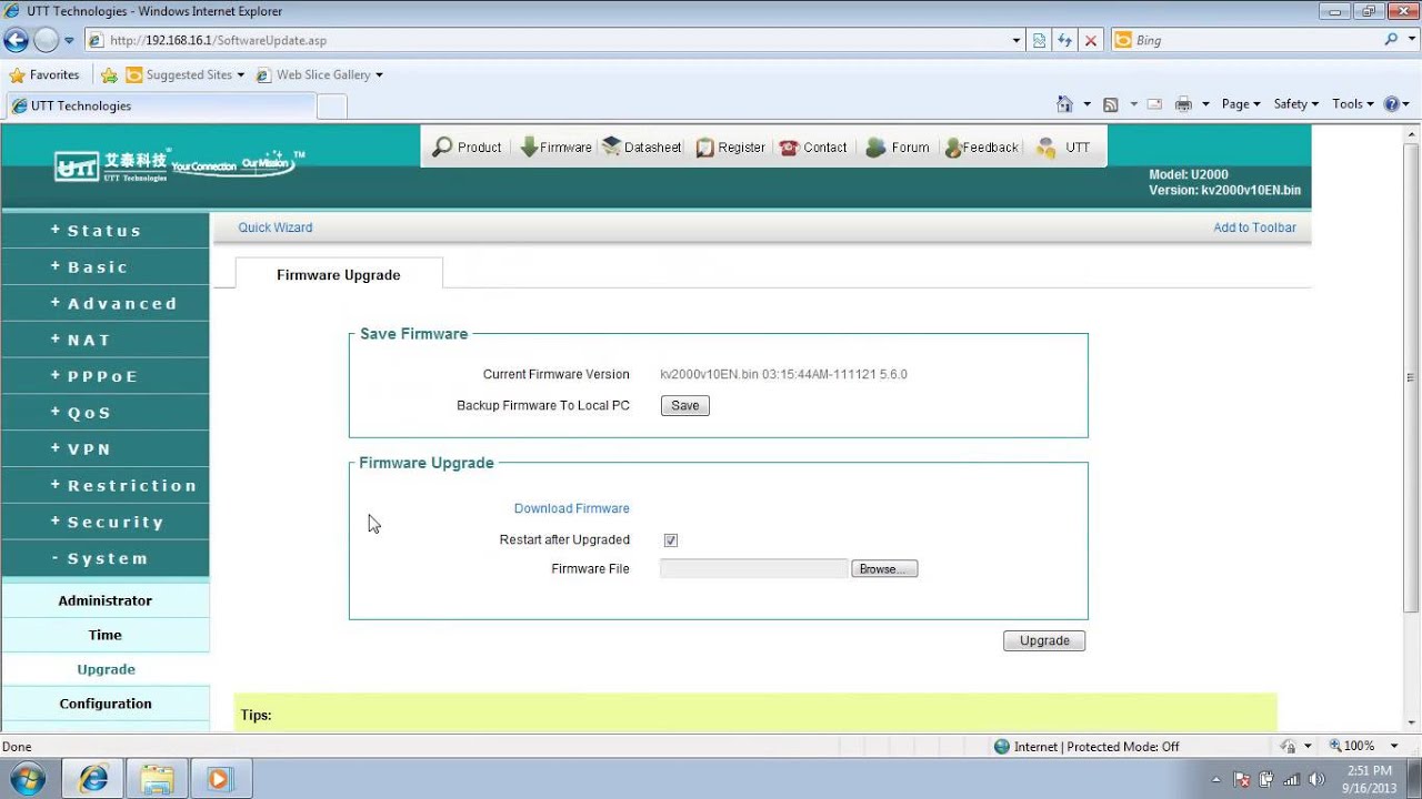 How to upgrade firmware on UTT router?