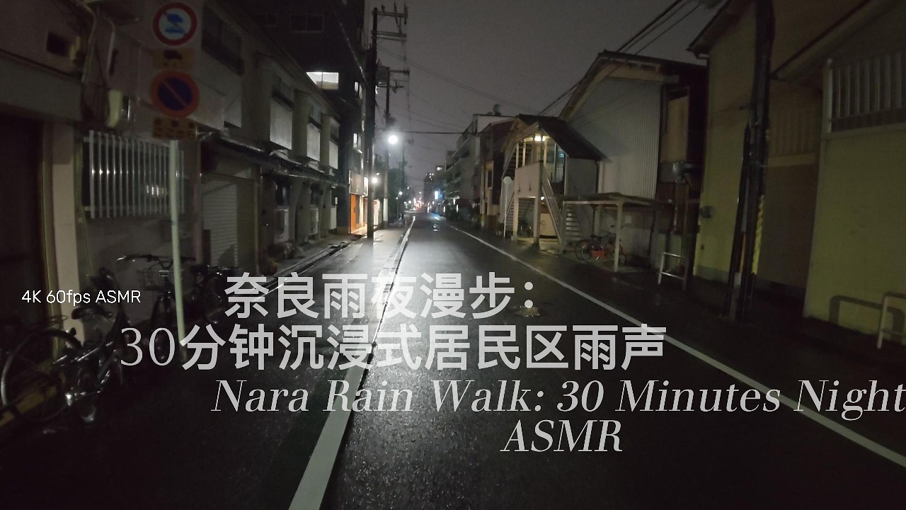 奈良雨夜漫步：30分钟沉浸式居民区雨声 Nara Rain Walk: 30 Minutes Night ASMR