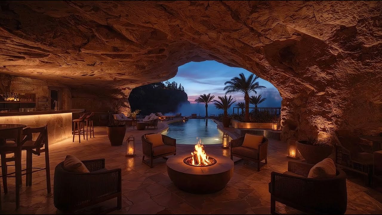 🌴 Luxury Sunset Grotto Ambiance | 2 Hours of Deep Relaxation, Warm Fire, & Ocean Breeze