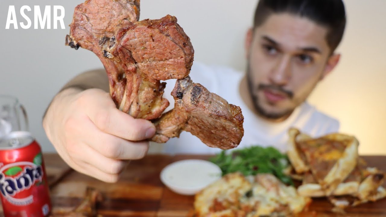 ASMR TURKISH MUSAKKA + PIDE AND LAMB CHOPS | MUKBANG *REAL EATING SOUNDS*