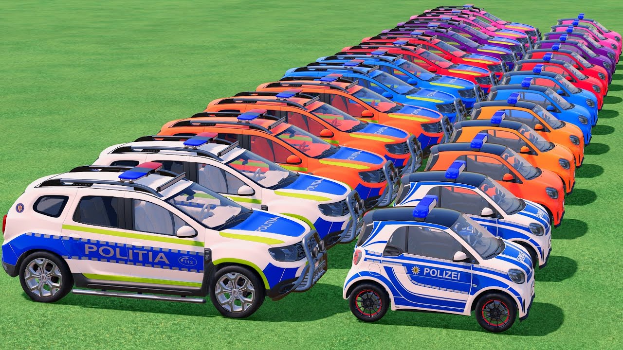 GO! POLICE CARS, AMBULANCE, FIRE TRUCK, COLORFUL CARS WITH TRUCK & TRAIN FARMING SIMULATOR 22! #75