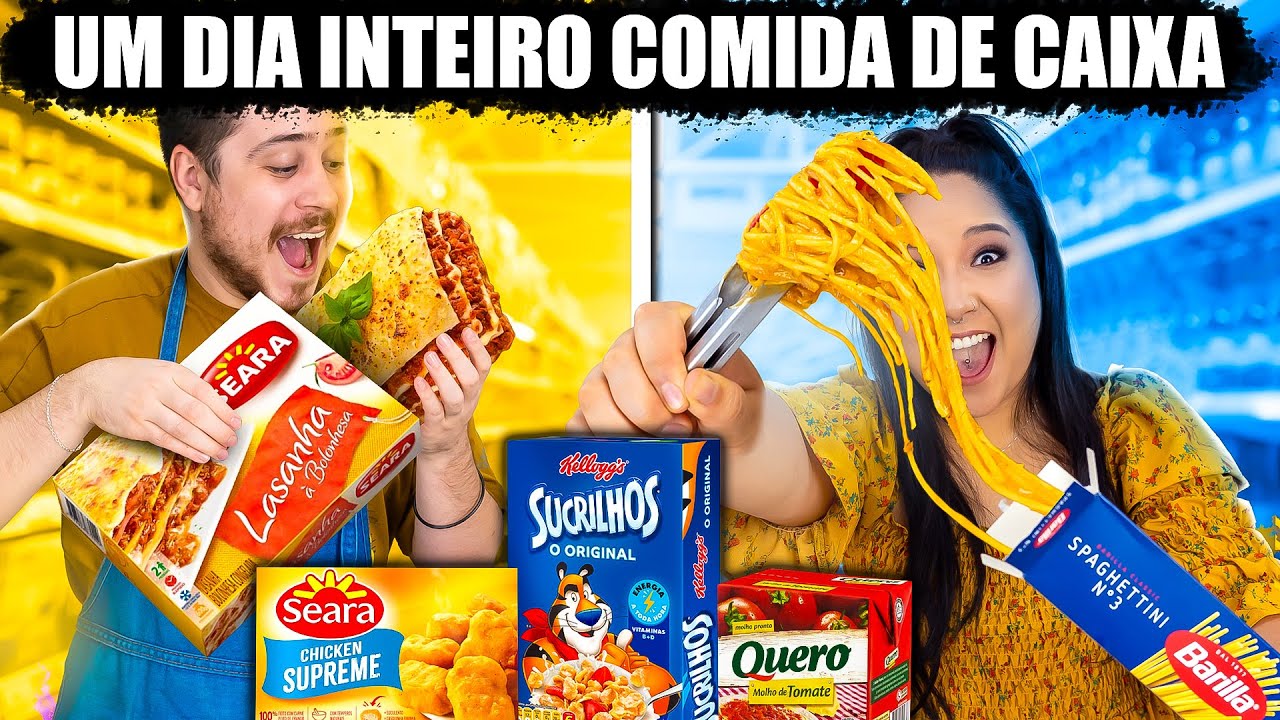 UM DIA INTEIRO COMENDO só COMIDA DE CAIXA | Jeru e Cheru
