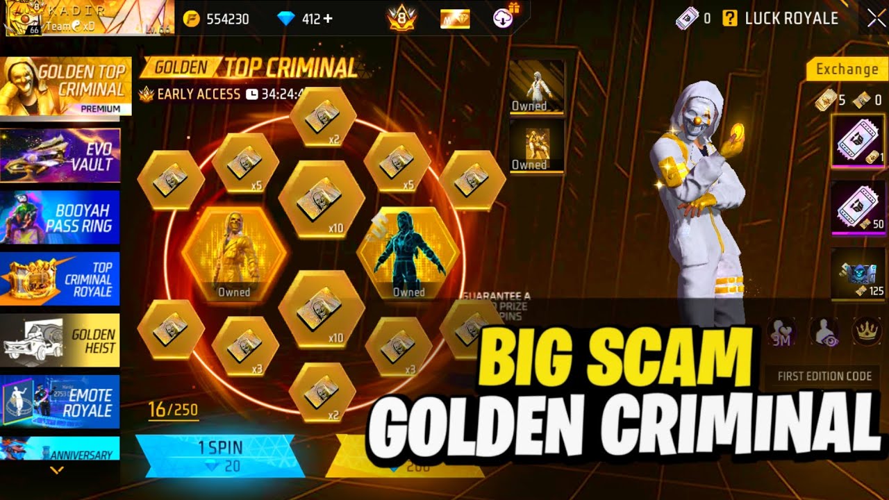 Free Fire Golden Criminal Event Big Scam 😠 Free Fire New Event Today | Total Kitna Diamond Lagega