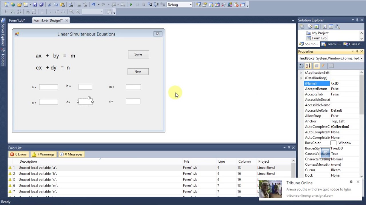 Linear Simultaneous Equations in VB.net
