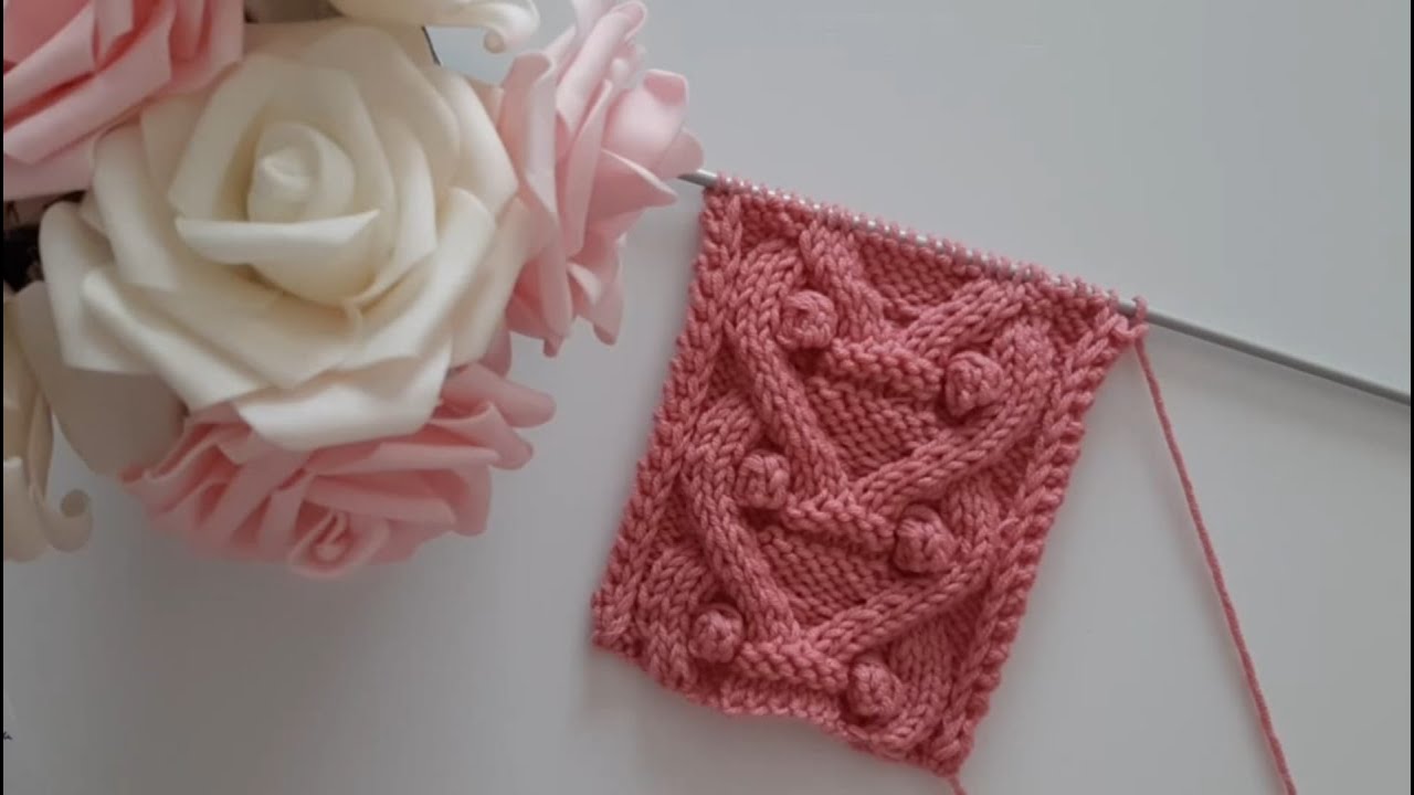 Motivo treccia a cuore con punto nocciolina ai ferri n °4 / Heart cable knitting pattern