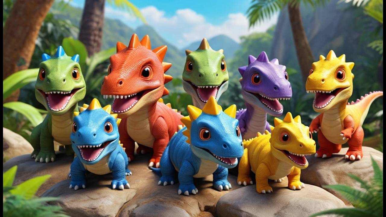 Seis Pequeños Dinosaurios de Juguete Pisan Fuerte | Canciones de Dinosaurios para Niños