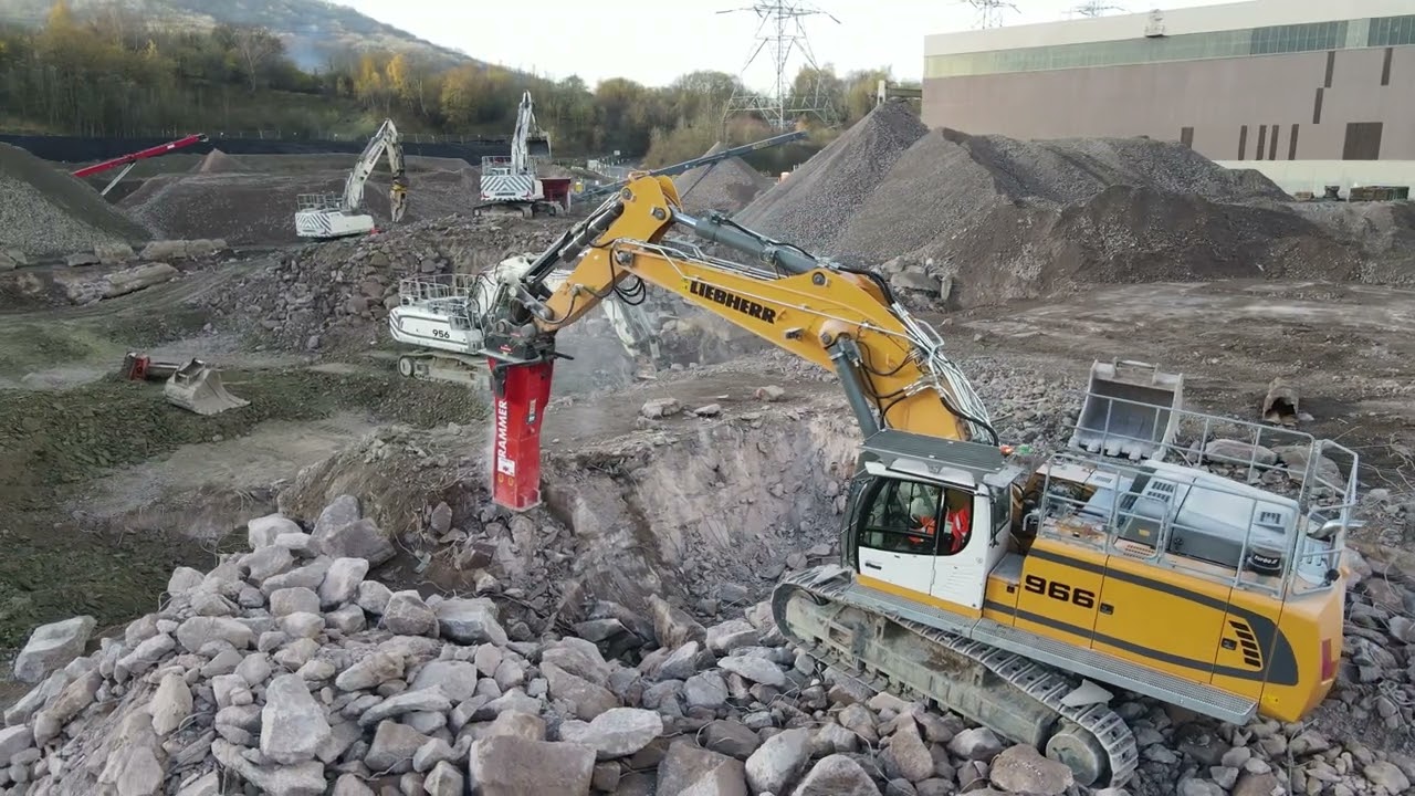 Two Rammer 9033E breakers working on a demolition project at Ironbridge Power Station