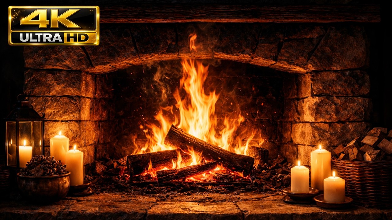 4K Fireplace Ambience 🔥 3Hours of Real Fire Sounds for Sleep, Study & Relaxation