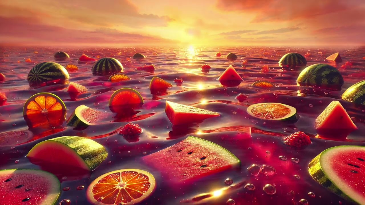 Watermelon Sunset Ocean | Juicy Surrealist Ambient Loop with Relaxing Music & Tropical Aesthetics