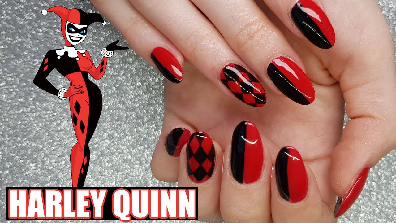 HARLEY QUINN NAIL ART DESIGN COSPLAY & ACRYLIC INFILL