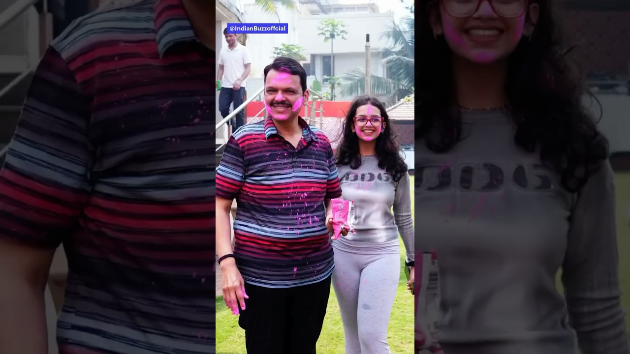 CM Devendra joyful Holi celebration with family 💖🙌 #holi #holispecial