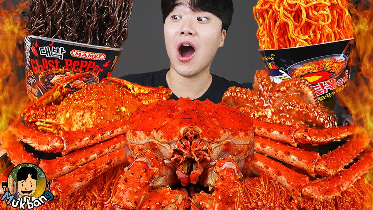 ASMR MUKBANG | ОСТРАЯ ЛАПША & морепродукты & Осьминог & Король Краб | звук еды !!