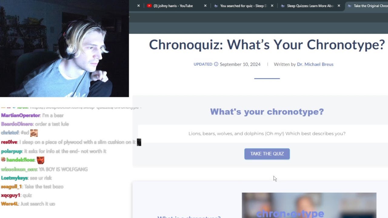 xQc Takes & Gets his Chronotype Test Results