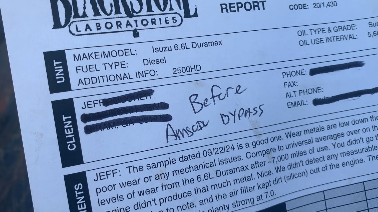 AMSOIL Bypass Filter (BMK27) Results on a Duramax