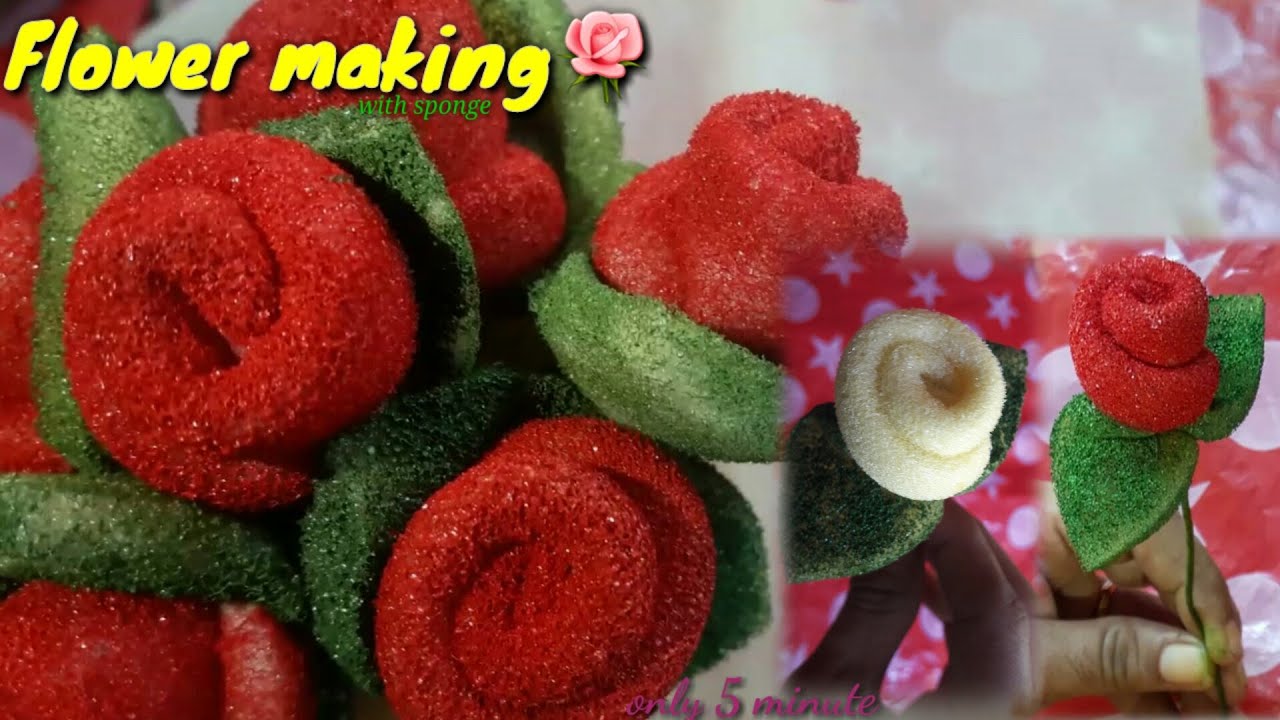 Rose flower making with sponge ||