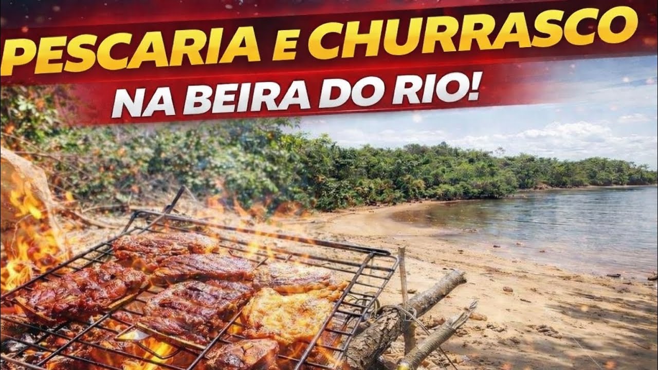 PESQUEI E FIZ UM CHURRASCO COM PEIXE ASSADO
