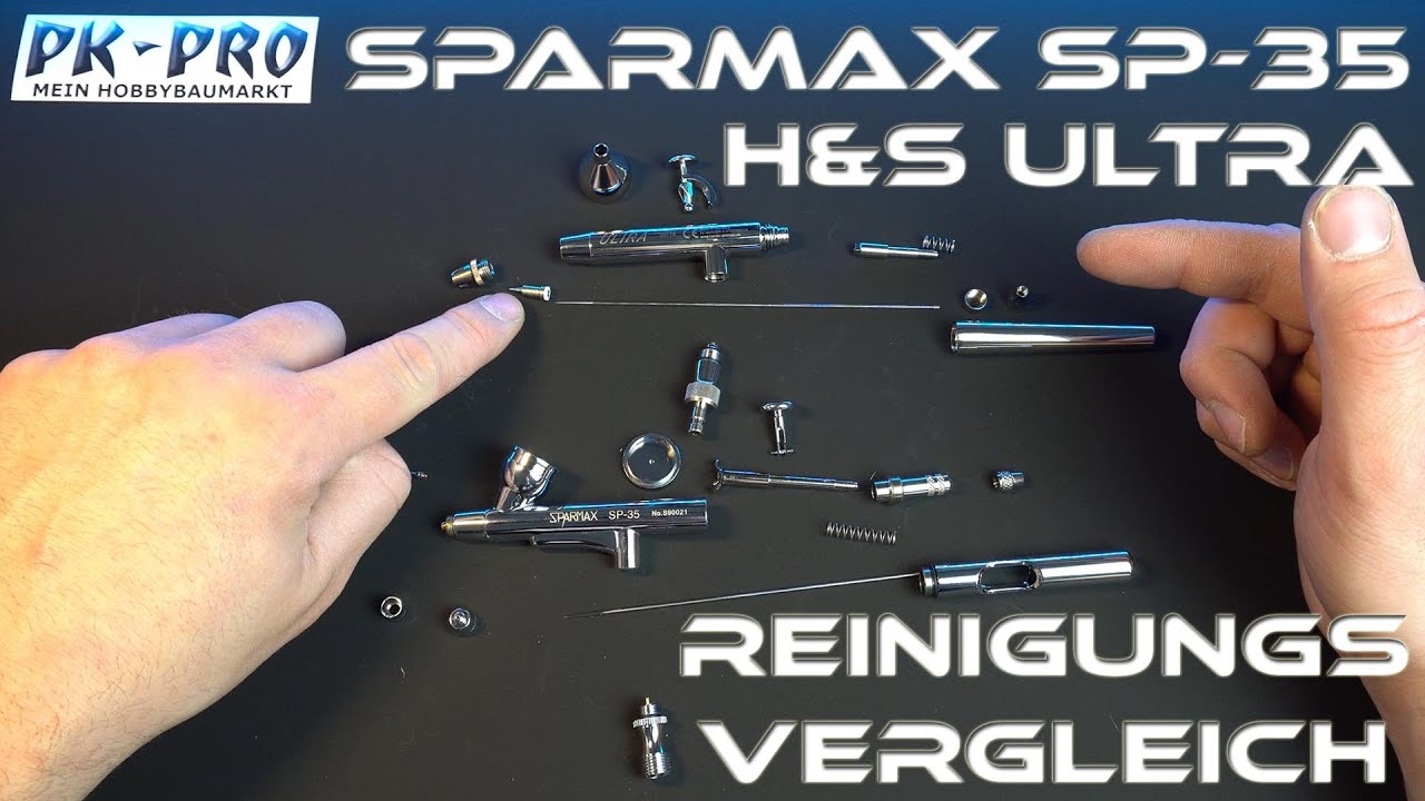 Airbrush Reinigung und Vergleich H&S Ultra und Sparmax SP-35 - günstige Airbrush im Vergleich - Tab