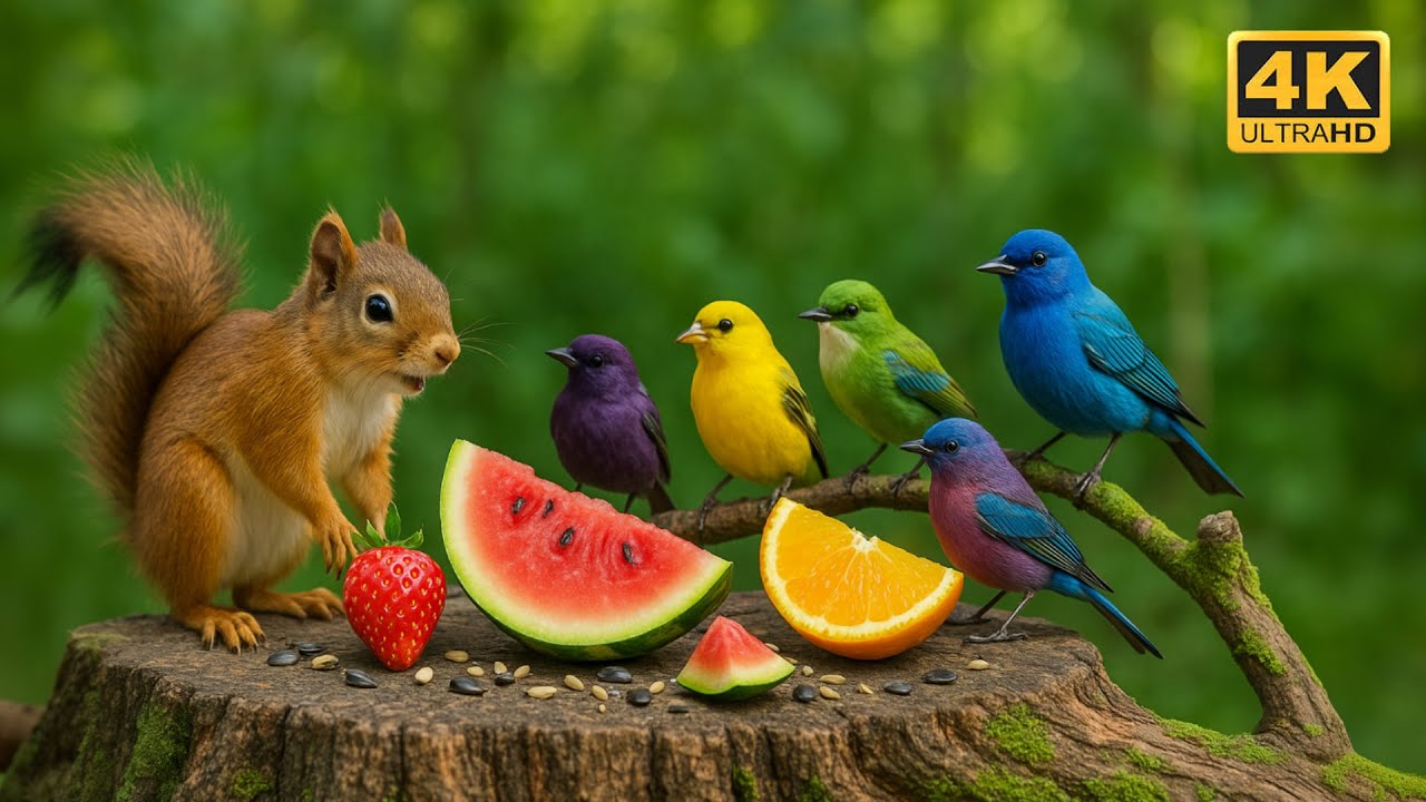 Cat TV for Cats to Watch 🐦 Birds & Squirrel Feast in the Forest | 4K HDR