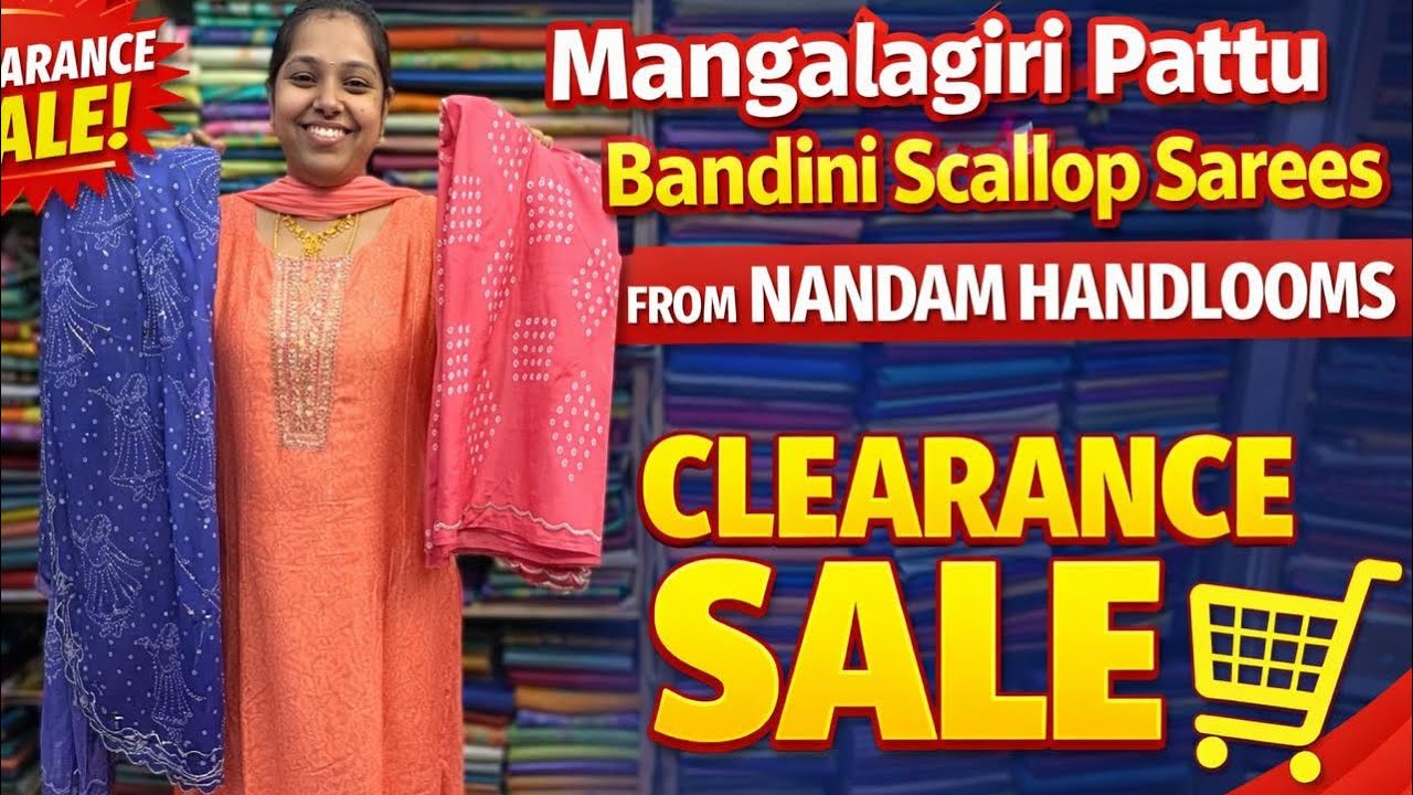 Mangalagiri Pattu bandini sarees clearance sale from Nandam Handlooms 