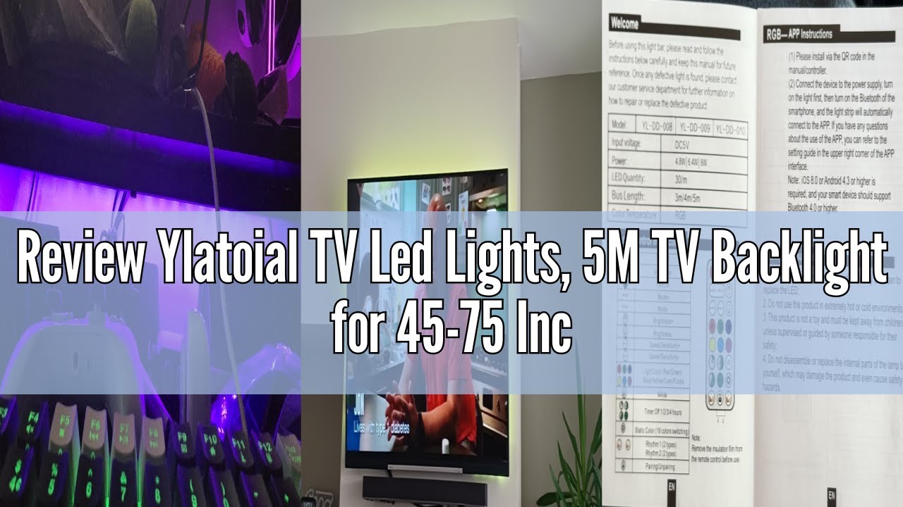 Review Ylatoial TV Led Lights, 5M TV Backlight for 45-75 Inch TVs, RGB Led Strip Light Music Sync wi