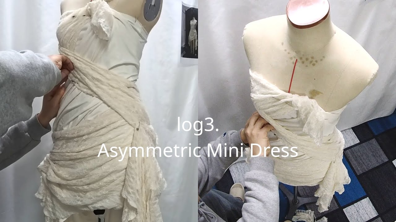 Log3. Asymmetric Draped Mini Dress (Simple Draping)