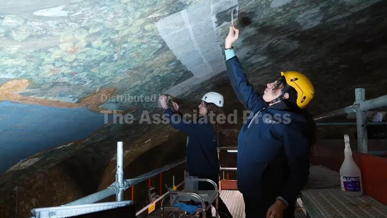 A rare close-up view of a Leonardo masterpiece under restoration
