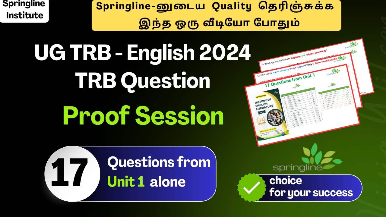 UGTRB English 2024 : 17 Govt Questions form Unit 1 Only | Springline Study Material | Success Here