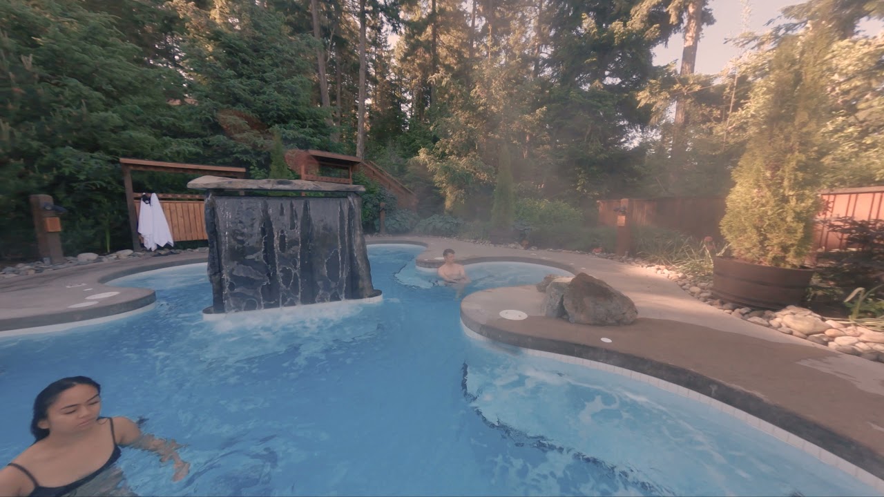 Cinematic FPV drone fly through Scandinave Spa Whistler, British Columbia