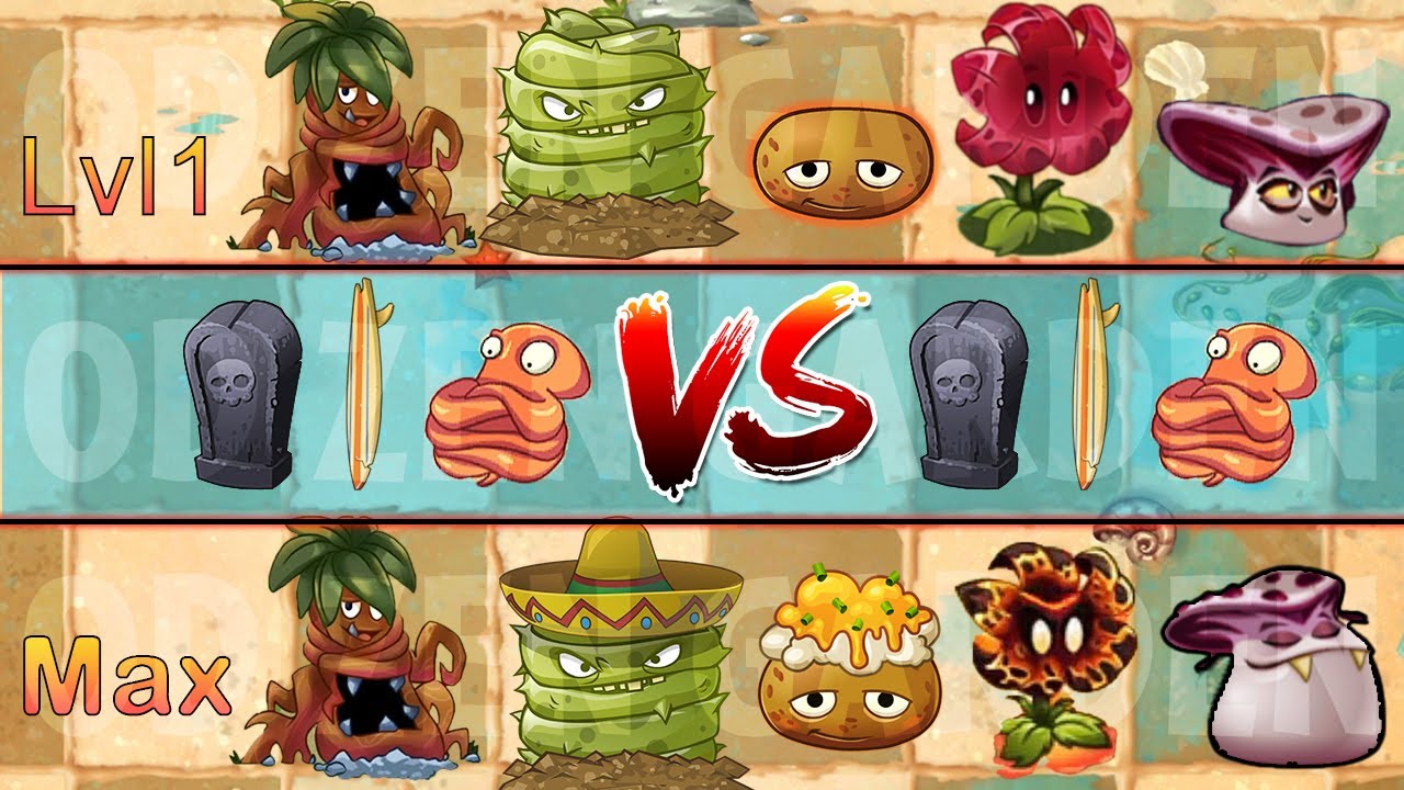 PVZ 2 Tomb Tangler-Grave Buster-Hot Potato-Vamporcini-Meteor Flower Experiment On Surfboard-Octopus