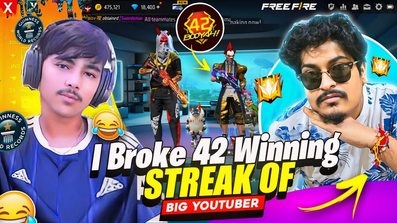 Breaking 42 Winning Streak of Big Youtuber😱 He Call me hacker - Garena free fire