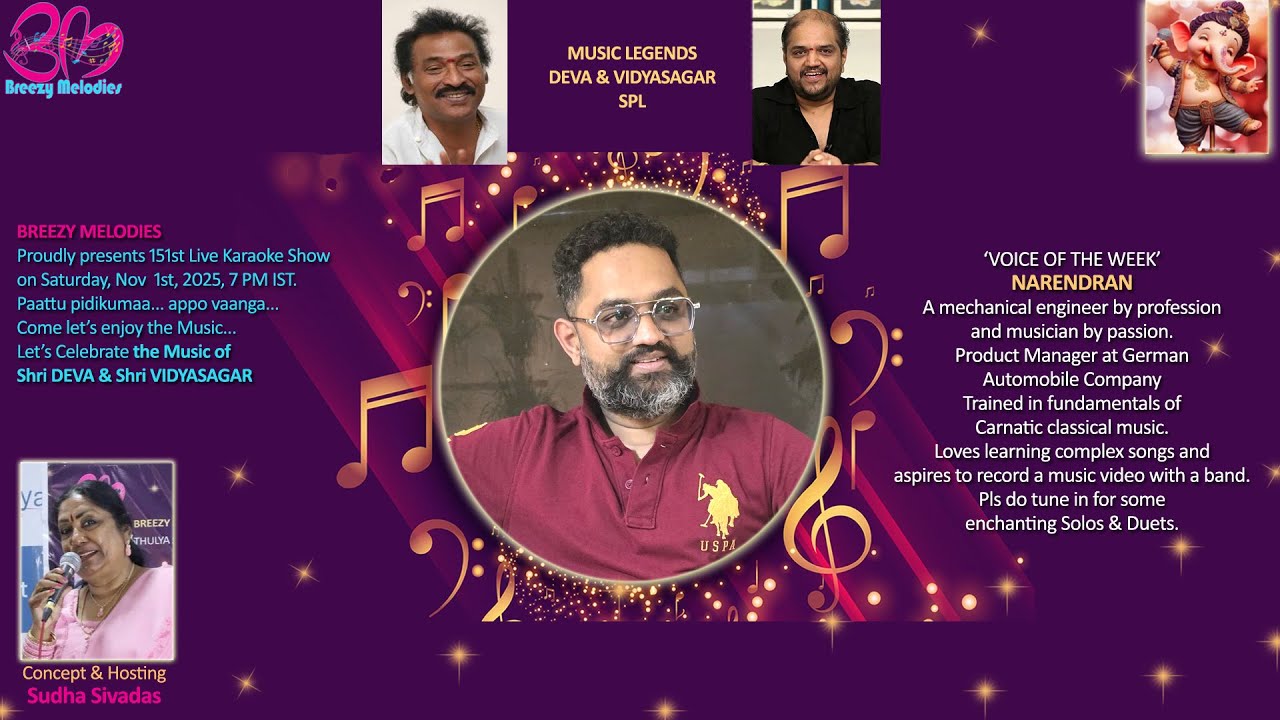 BREEZY MELODIES Proudly presents 151st Live Karaoke Show on Saturday, 1st Nov, 7 PM IST