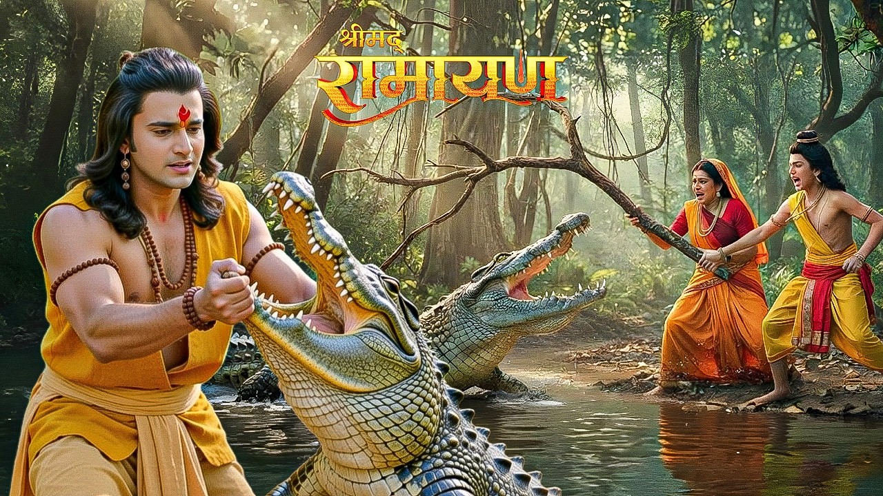 भगवान श्री राम से बचायी जंगल में Love-Kush or सीता माता की मगरमच से जान|| Shrimad Ramayan||