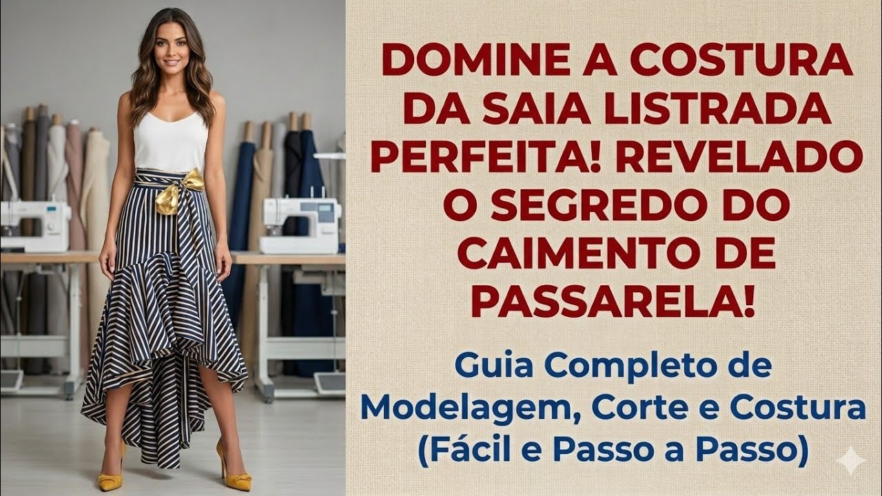 DIY Como fazer Saia Longa de listras e Babado godê_Costura passo a passo p iniciante Gisleide Novelo