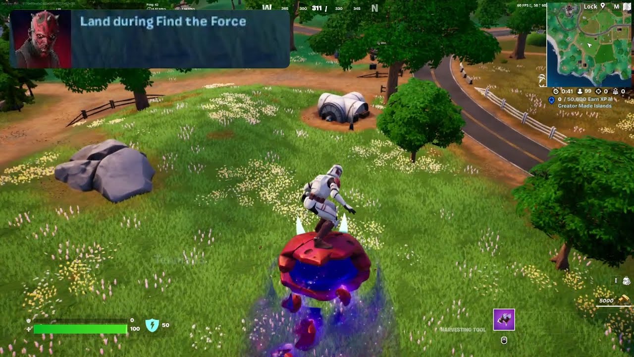 Land during Find the Force in Fortnite The Force Within Quest
