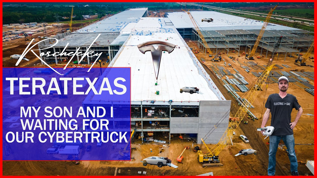 #GigaTexas TeraTexas Tesla 4680 Factory Construction Update: My Son and I waiting for our Cybertruck