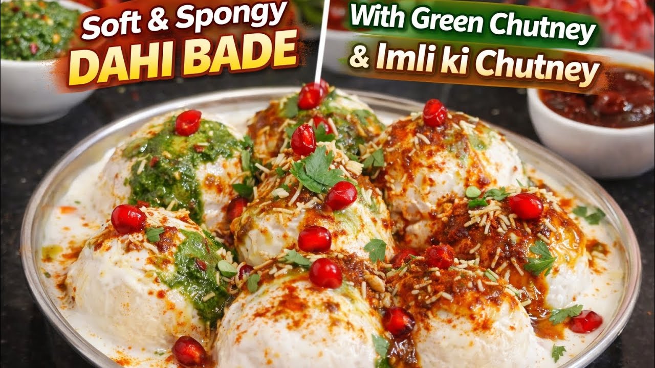Supersoft and spongy dahi bade , dahi bhalla recipe |dahi pakoda recipe|with green & imli ki chutney