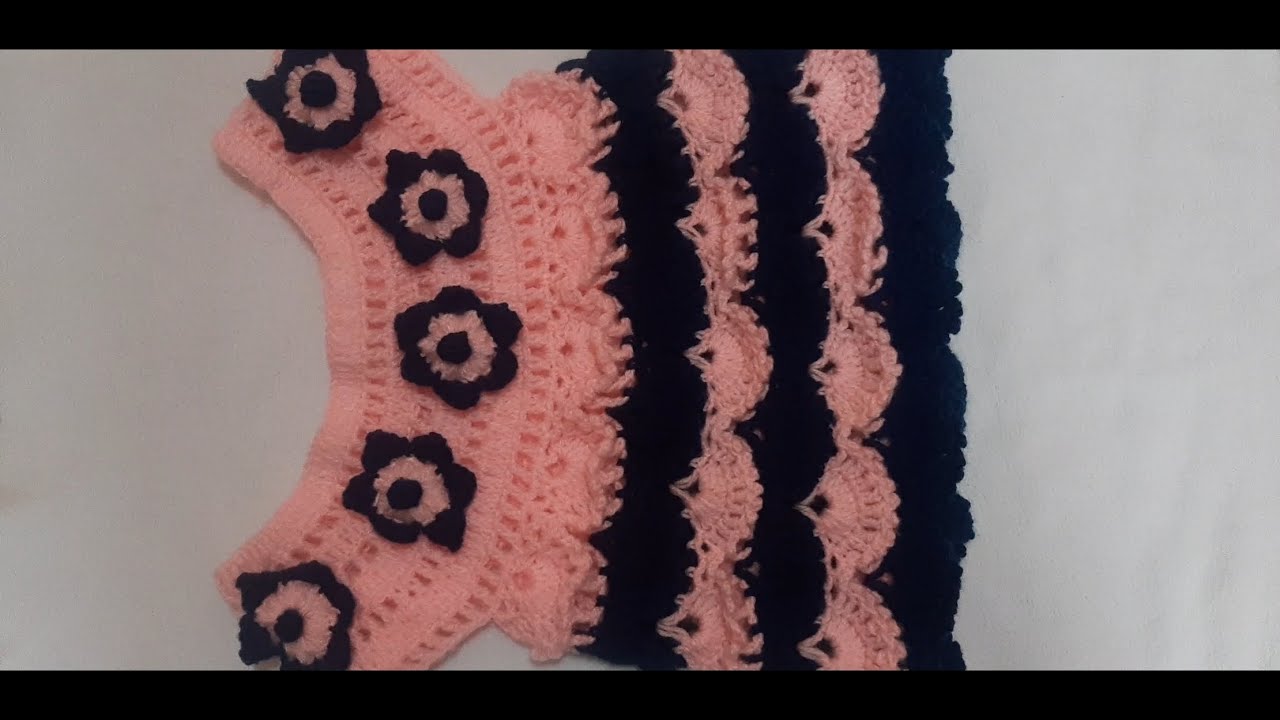 Chroche  wool Fan shirt /Top with Flower (part -1), 3 year old girl dress,very easy method