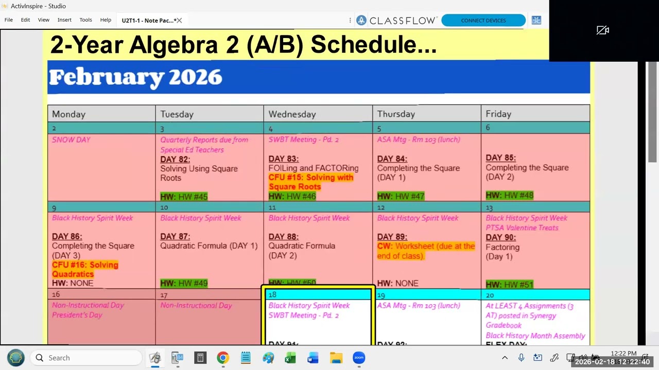 2-18-2026 - CHS - OBEN - 2-YR ALGEBRA 2 AB - DAY 91 - Factoring (DAY 2)