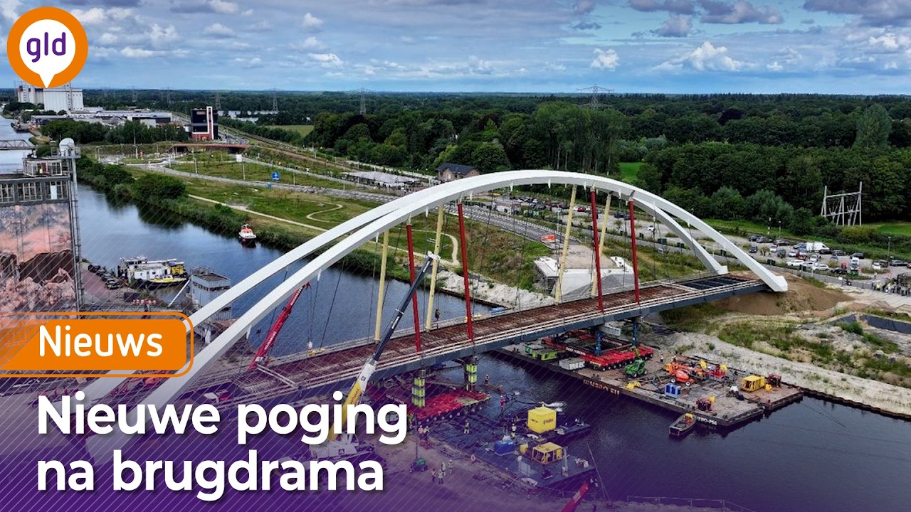 Centimeter voor centimeter wordt de gigantische brug in Lochem geplaatst