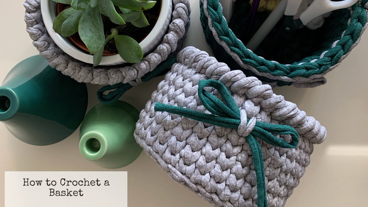How to Crochet a Basket | T-shirt Yarn | Knit Stitch