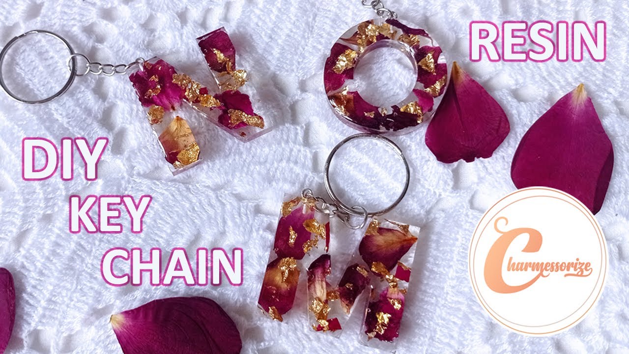 DIY Epoxy Resin Craft and Accessories | Alphabet letter Keychain with Dried  Petals & Gold Foil