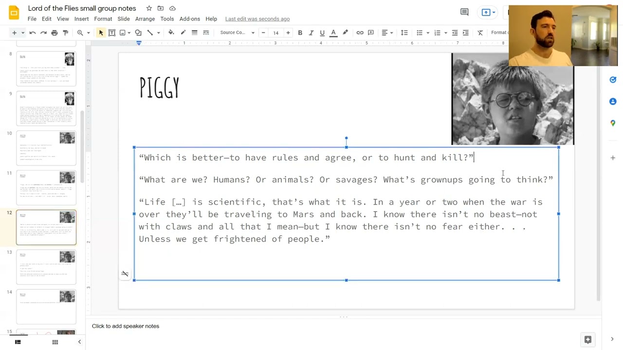 The Lord of the Flies GCSE Lesson Three = Character Analysis, Key Quotes and Model answer for Piggy