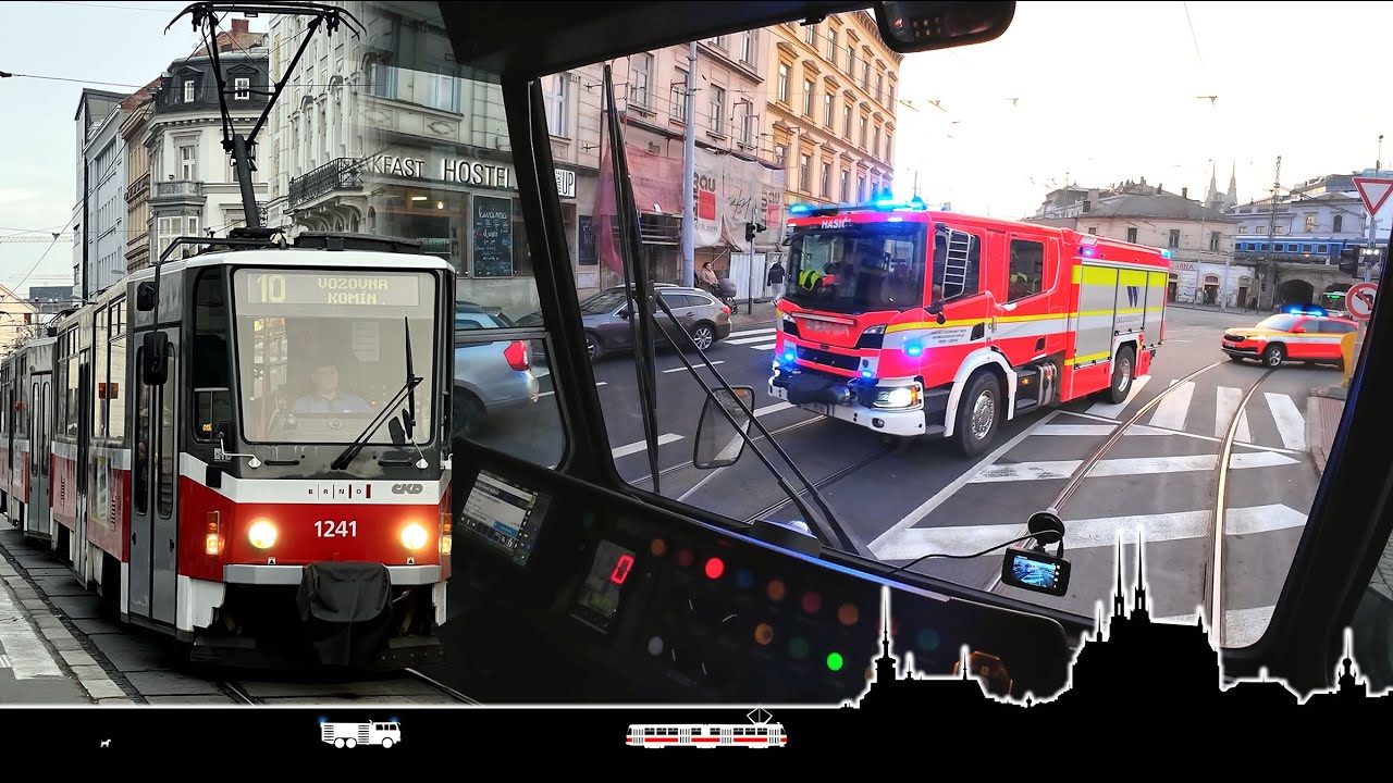 Odpolední špička na lince 10 s pražskýma T6 🚋 Cab view tram Brno