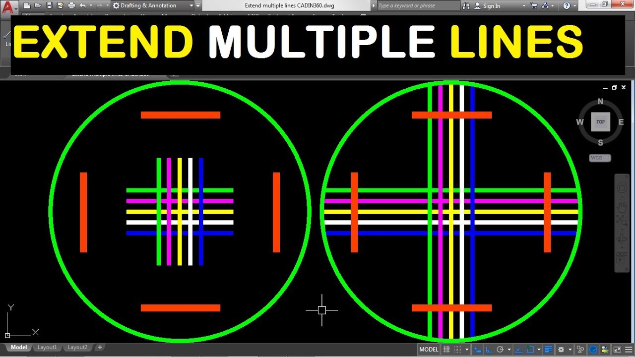 AutoCAD How to Extend or Stretch Multiple Lines or Objects using Fence