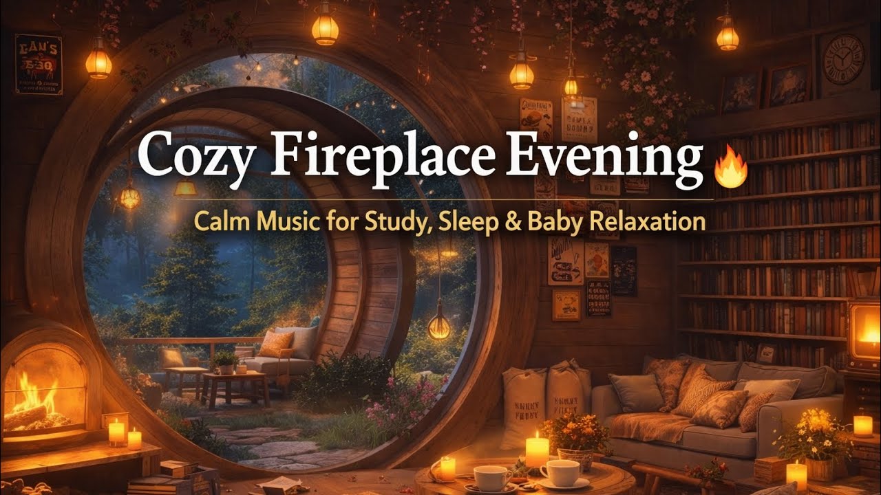 Cozy Fireplace Evening 🔥 | Calm Music for Study, Sleep & Baby  🌙
